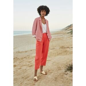 Poetry 100% Linen Pull On Elastic Waist Cropped Trouser Pants 12 Orange Red